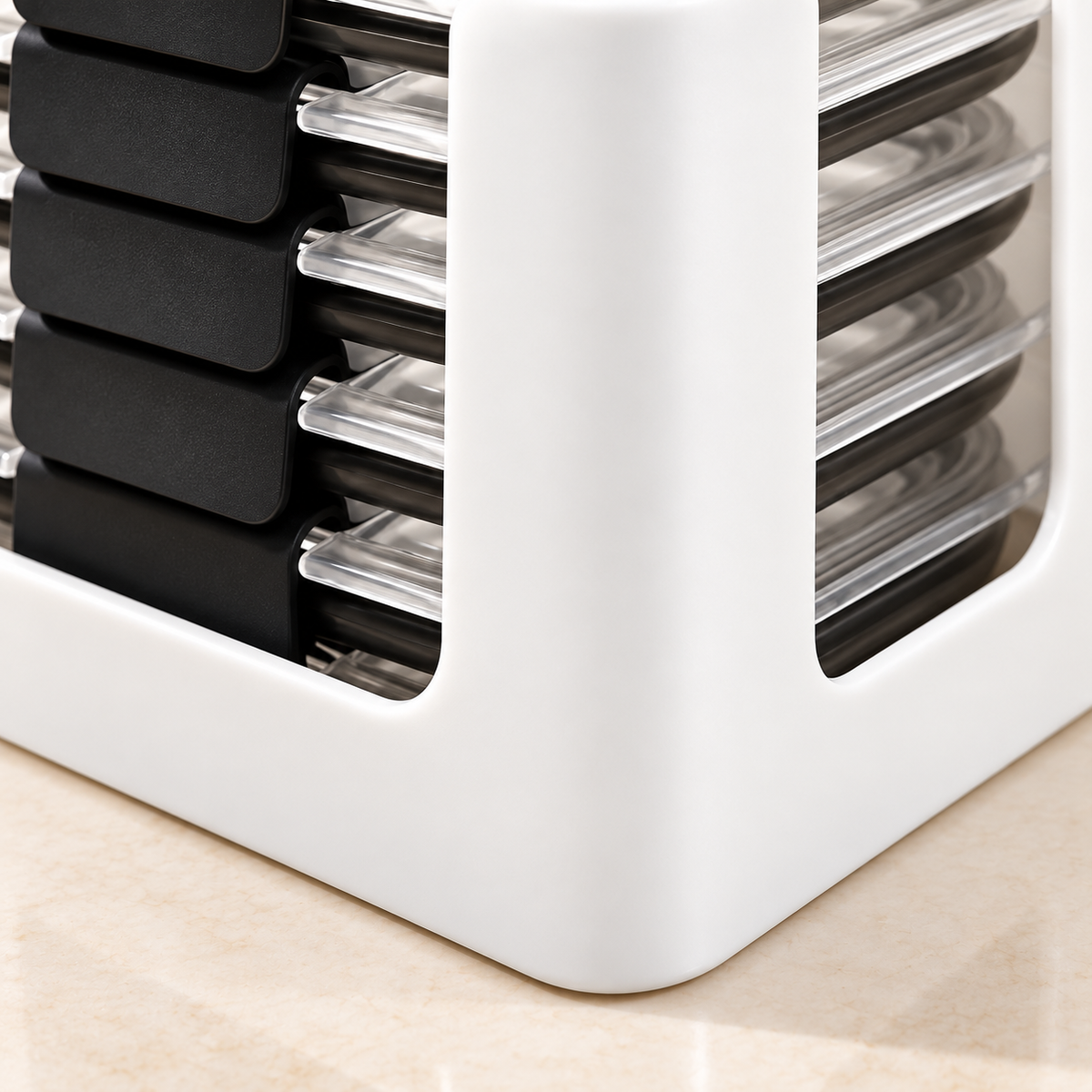 White Food Container Lid Organizer — detail — product illustration