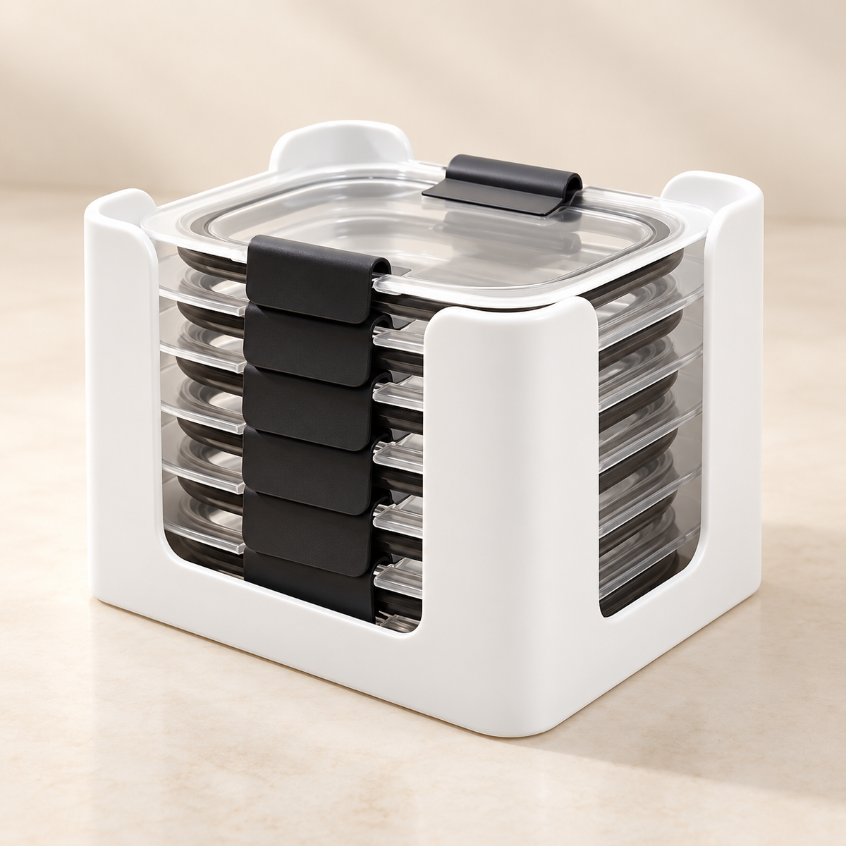 White Food Container Lid Organizer — product view — product illustration