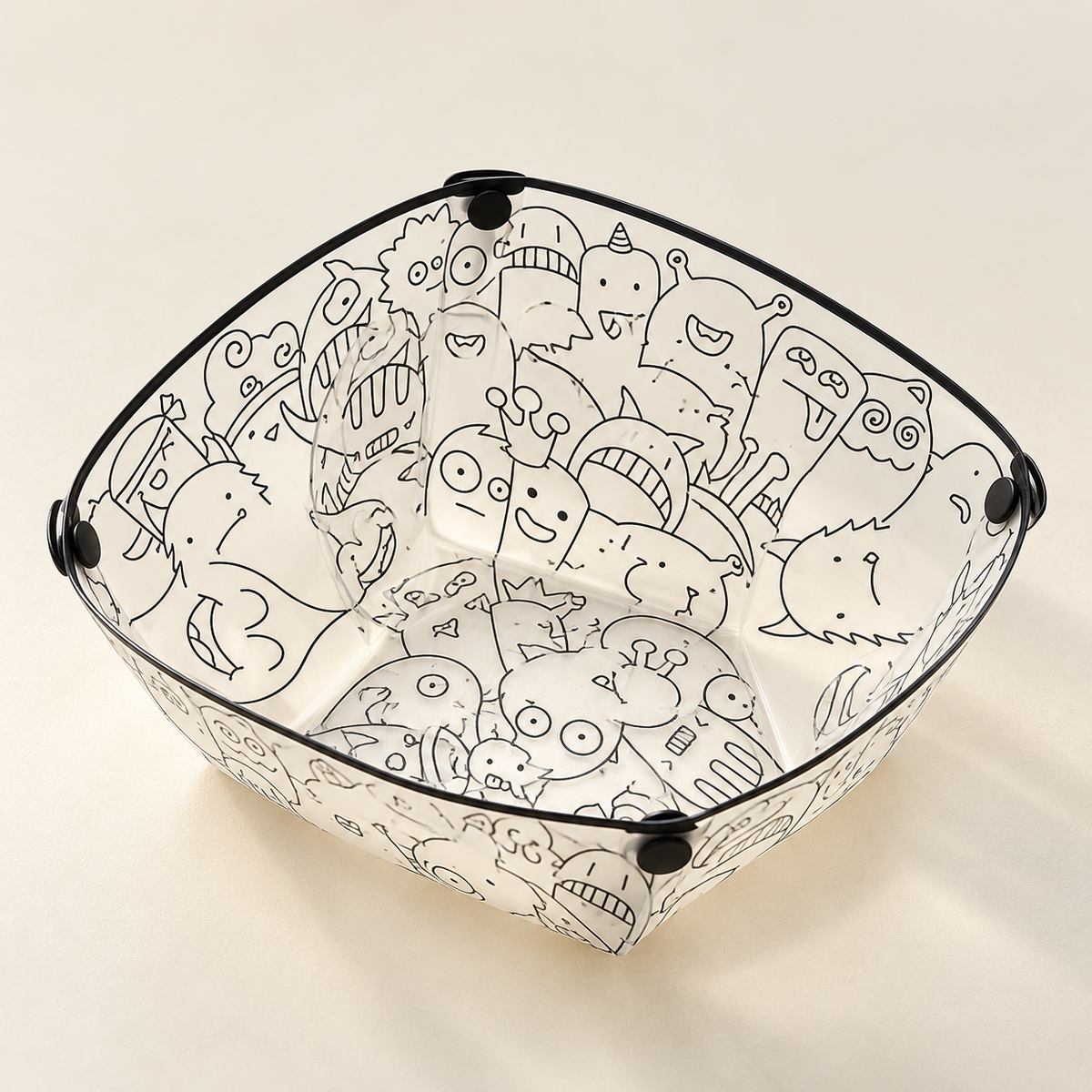Doodle Print Folding Camping Bowl — product view — product illustration
