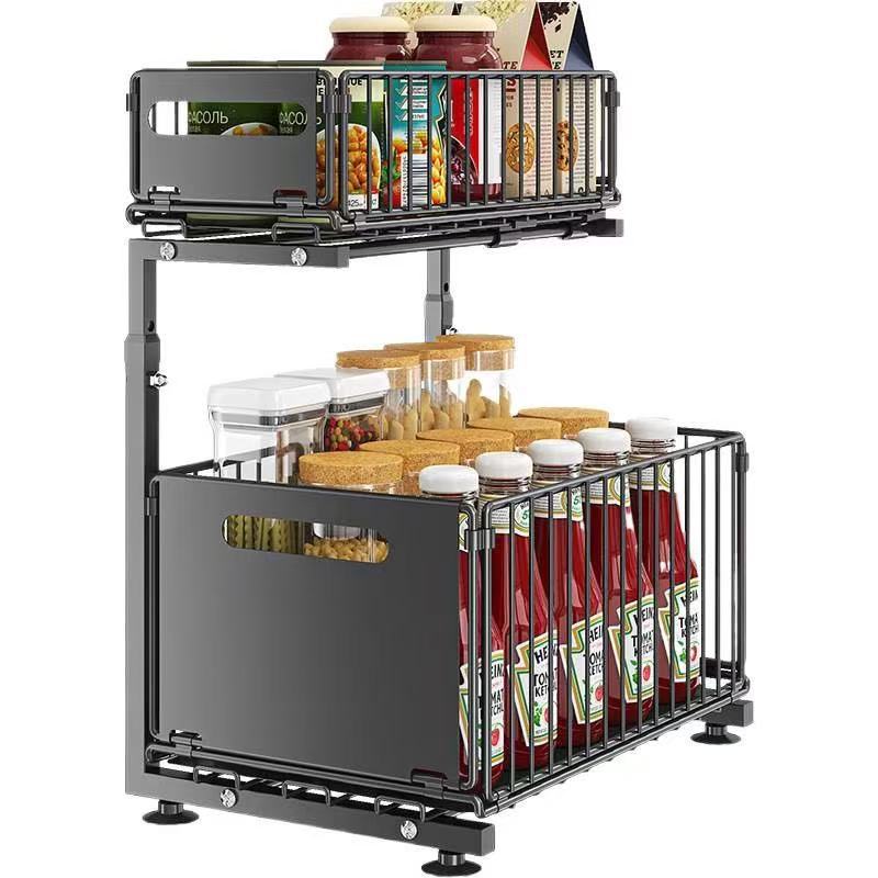 Delunie Two-Tier Pull-Out Cabinet Organizer — Black — product view