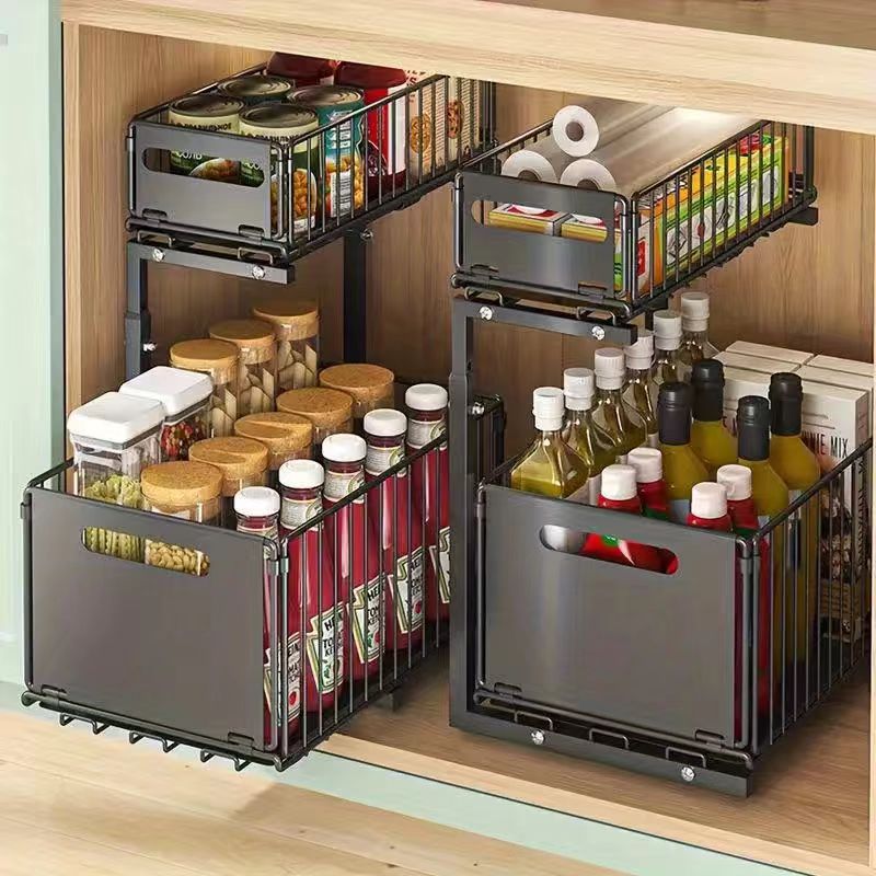 Delunie Two-Tier Pull-Out Cabinet Organizer — Black — product detail