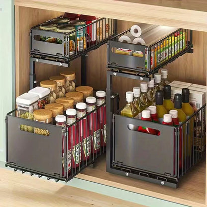 Delunie Two-Tier Pull-Out Cabinet Organizer — Black — product detail