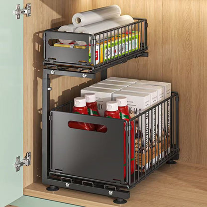 Delunie Two-Tier Pull-Out Cabinet Organizer — Black — product detail