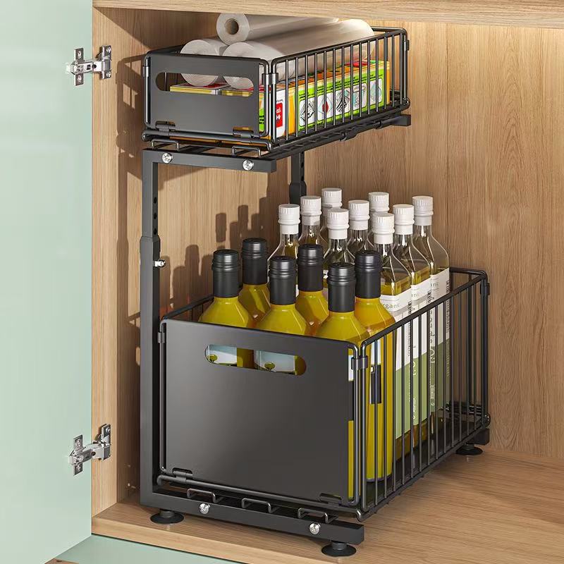 Delunie Two-Tier Pull-Out Cabinet Organizer — Black — product detail